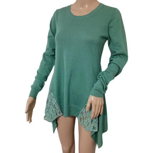 Y2K LOGO Cashmere Pullover XXS Sweater Grunge Lace Fairy Asymmetric Lagenlook - Picture 1 of 14
